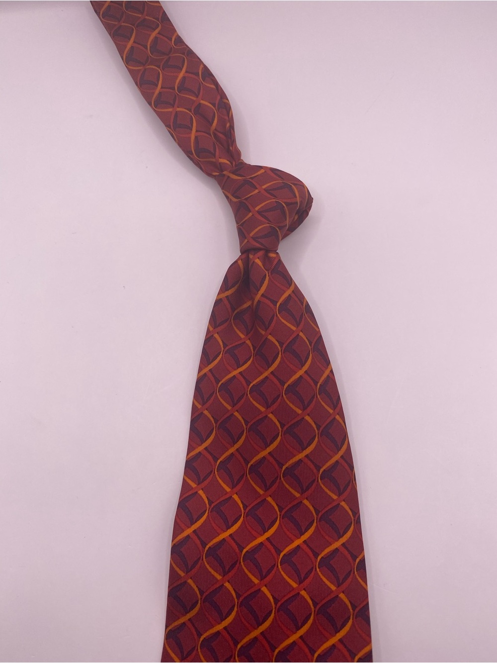 Gucci Silk Geometric Tie in Burgundy and Orange - Picture 5 of 7